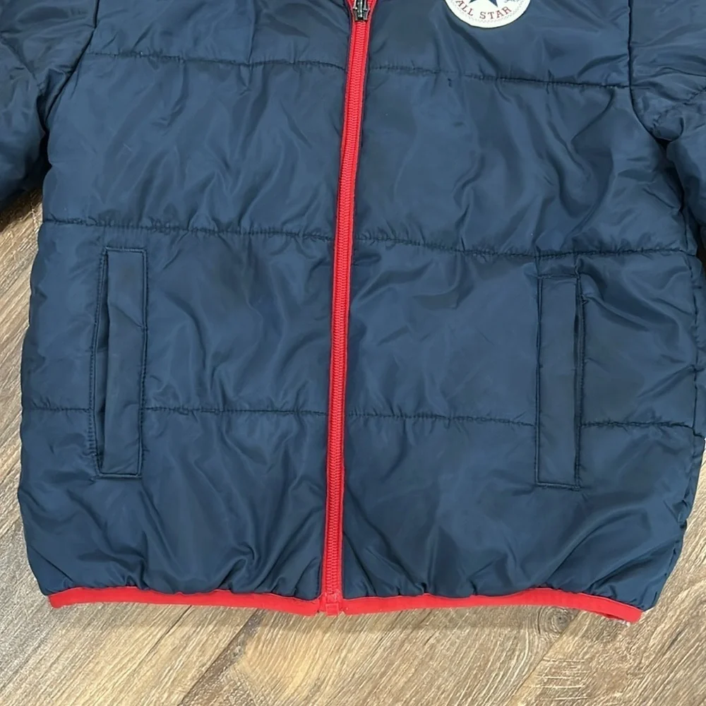 Converse All Star Boys Quilted Jacket S 8-10yrs Blue Hood Zipper Chuck Taylor